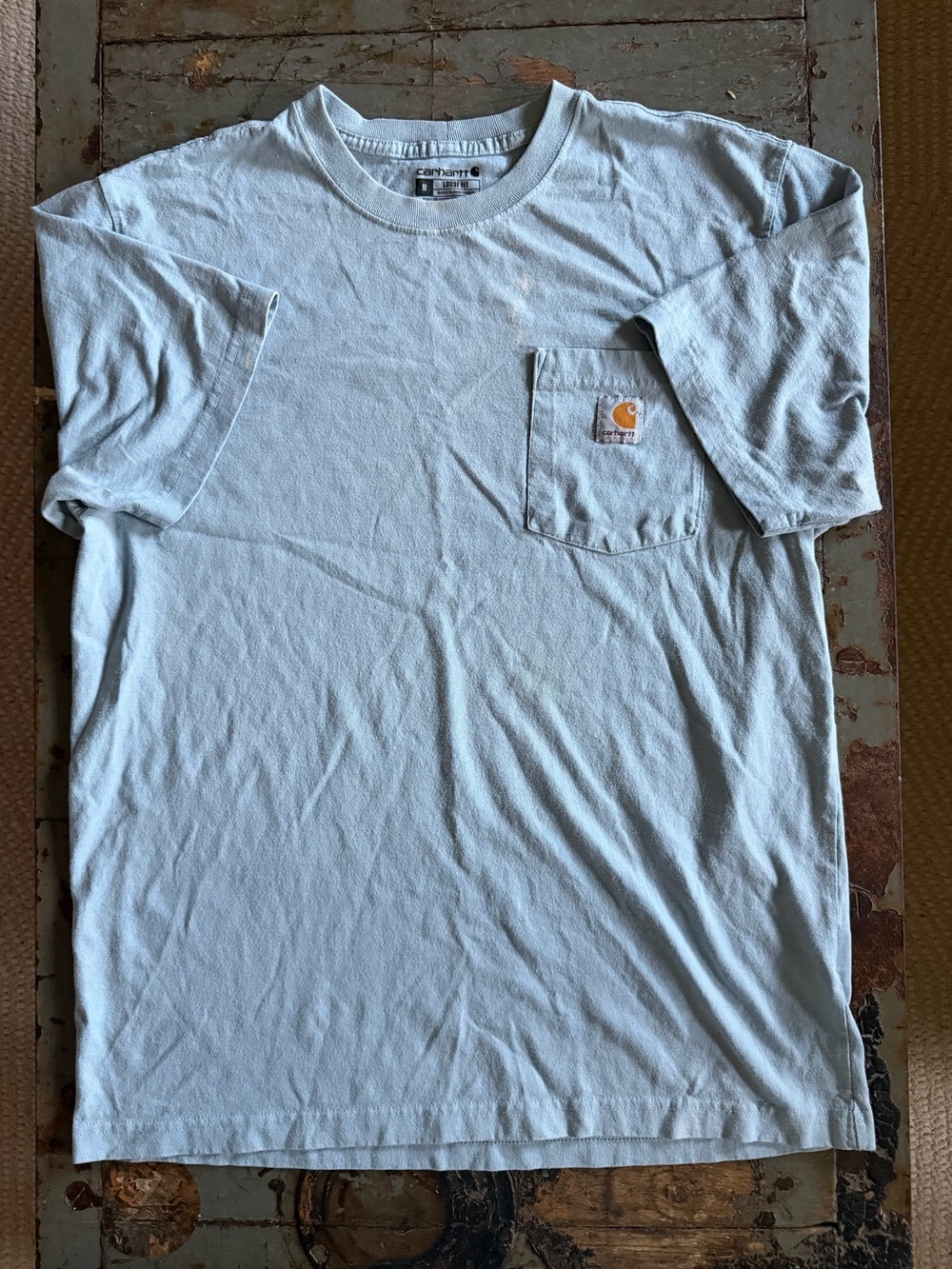 Carhartt Light Blue Short Sleeve Loose Fit Distressed Pocket Tee